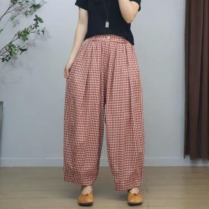 Little Plaids Cotton Linen Loose Pants