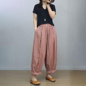 Little Plaids Cotton Linen Loose Pants