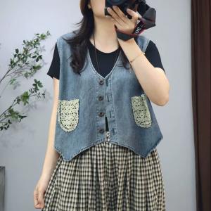 Lace Crochet Pocket Short Jean Jacket