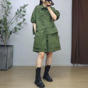 Patchwork Polo Neck Shirt with Wide Leg Shorts