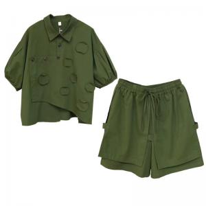 Patchwork Polo Neck Shirt with Wide Leg Shorts