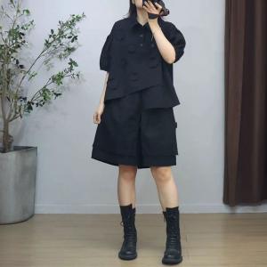 Patchwork Polo Neck Shirt with Wide Leg Shorts