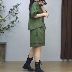 Patchwork Polo Neck Shirt with Wide Leg Shorts