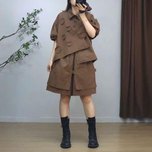 Patchwork Polo Neck Shirt with Wide Leg Shorts