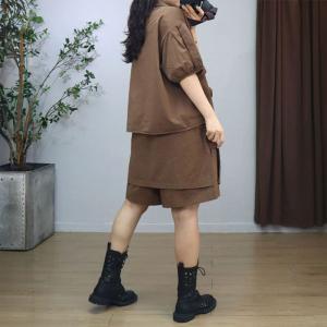 Patchwork Polo Neck Shirt with Wide Leg Shorts
