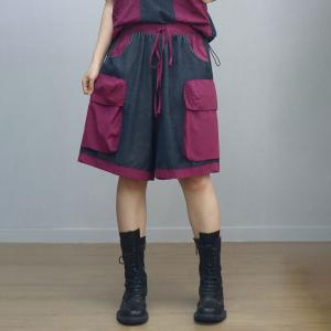 Polo Neck Jean Shirt with Wide Leg Drawstring Shorts