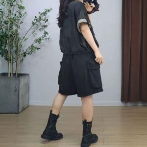 Polo Neck Jean Shirt with Wide Leg Drawstring Shorts