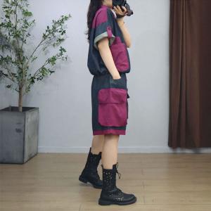 Polo Neck Jean Shirt with Wide Leg Drawstring Shorts