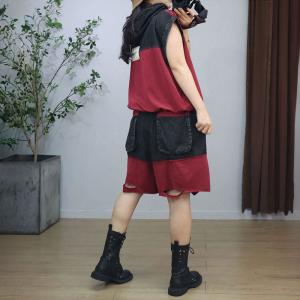 90s Fashion Hooded Blouse with Ripped Jorts