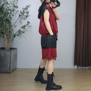 90s Fashion Hooded Blouse with Ripped Jorts