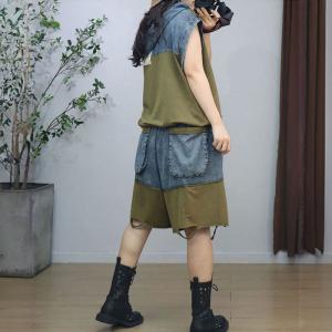 90s Fashion Hooded Blouse with Ripped Jorts