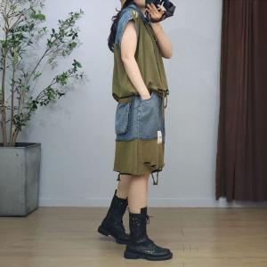 90s Fashion Hooded Blouse with Ripped Jorts