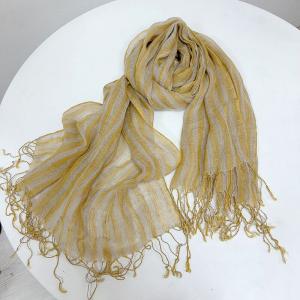 Yellow Striped Fringed Linen Scarf