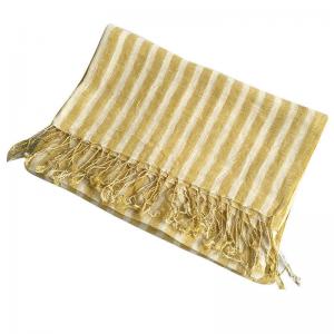 Yellow Striped Fringed Linen Scarf