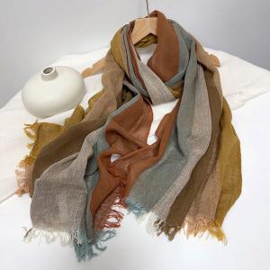 Multi-Colored Tassel Cotton Linen Striped Scarf