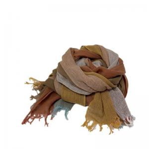 Multi-Colored Tassel Cotton Linen Striped Scarf