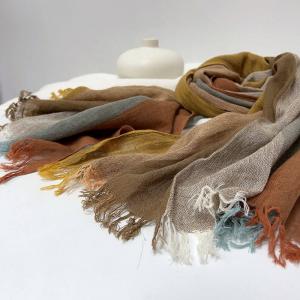 Multi-Colored Tassel Cotton Linen Striped Scarf