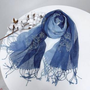Long Fringes Printed Blue Tie Dye Scarf