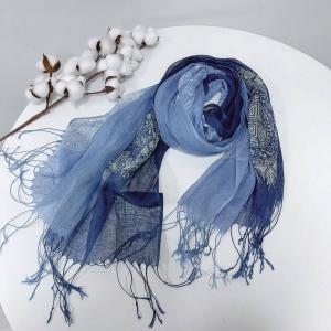 Long Fringes Printed Blue Tie Dye Scarf