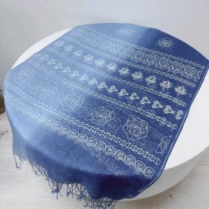 Long Fringes Printed Blue Tie Dye Scarf