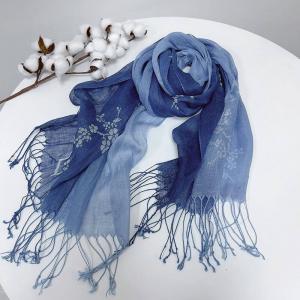 Long Fringes Printed Blue Tie Dye Scarf