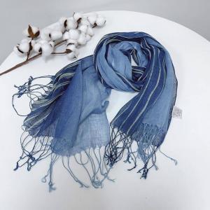 Long Fringes Printed Blue Tie Dye Scarf
