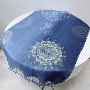 Long Fringes Printed Blue Tie Dye Scarf