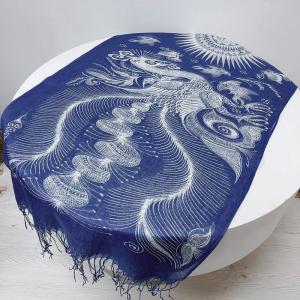 Long Fringes Printed Blue Tie Dye Scarf