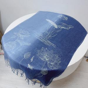 Long Fringes Printed Blue Tie Dye Scarf