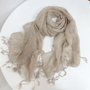 Khaki Tassel Linen Crochet Scarf