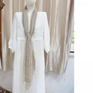 Khaki Tassel Linen Crochet Scarf