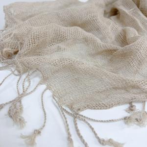 Khaki Tassel Linen Crochet Scarf