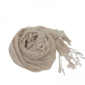 Khaki Tassel Linen Crochet Scarf