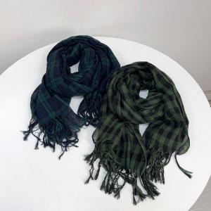 Classic Gingham Cotton Linen Shawl Scarf