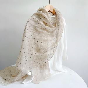 Little Black Dot Linen Beige Sheer Shawl