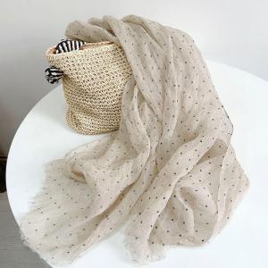 Little Black Dot Linen Beige Sheer Shawl