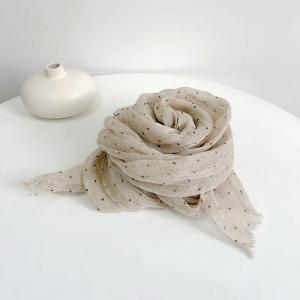 Little Black Dot Linen Beige Sheer Shawl