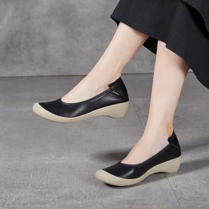 Chunky Heels Leather Comfortable Work Shoes