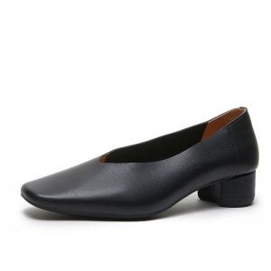 Square Toe Cowhide Chunky Heels Ladies Footwear