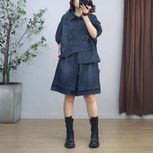 Patchwork Polo Jean Shirt with Wide Leg Jorts