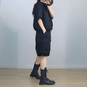 Hooded Short Jacket with Drawstring Cargo Shorts