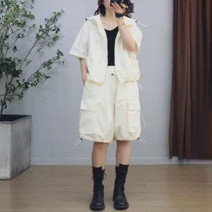 Hooded Short Jacket with Drawstring Cargo Shorts