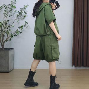 Hooded Short Jacket with Drawstring Cargo Shorts