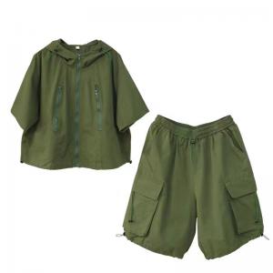 Hooded Short Jacket with Drawstring Cargo Shorts