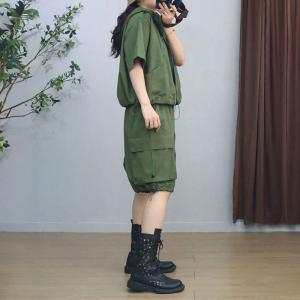 Hooded Short Jacket with Drawstring Cargo Shorts