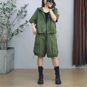 Hooded Short Jacket with Drawstring Cargo Shorts