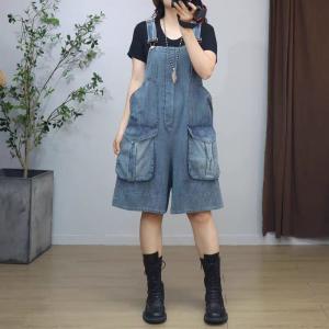 Big Pockets Wide Leg Adjustable Straps Overall Shorts