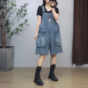 Big Pockets Wide Leg Adjustable Straps Overall Shorts