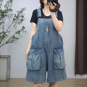 Big Pockets Wide Leg Adjustable Straps Overall Shorts