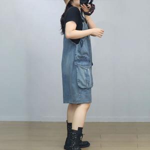 Big Pockets Wide Leg Adjustable Straps Overall Shorts